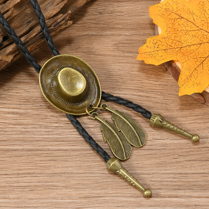 Vintage Bronze Chapeau de Cowboy Forme Pendentif Bolo Cravate - Style #3 - image 7