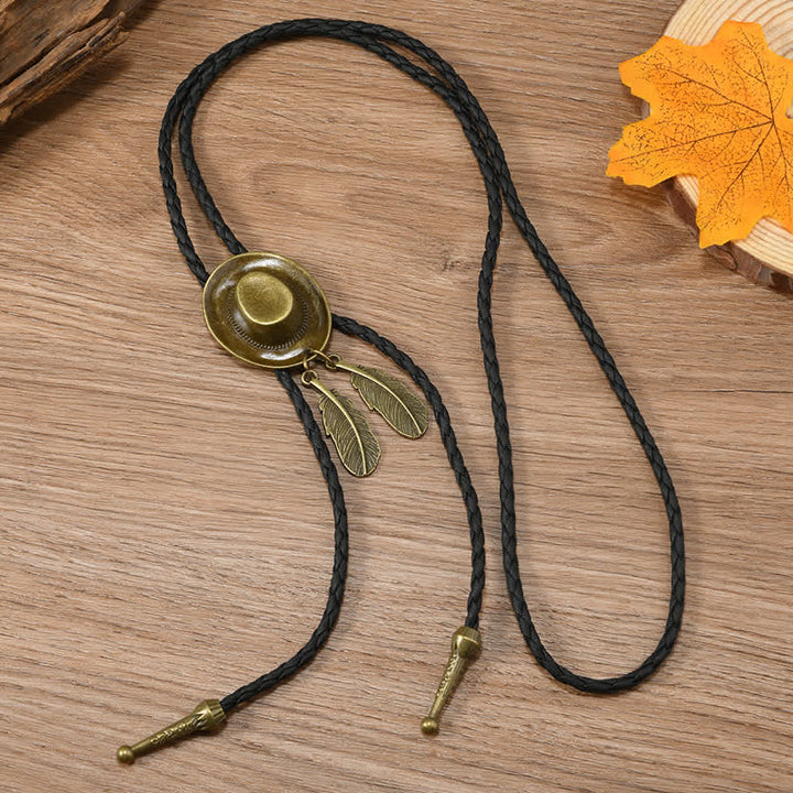 Vintage Bronze Chapeau de Cowboy Forme Pendentif Bolo Cravate - image 8