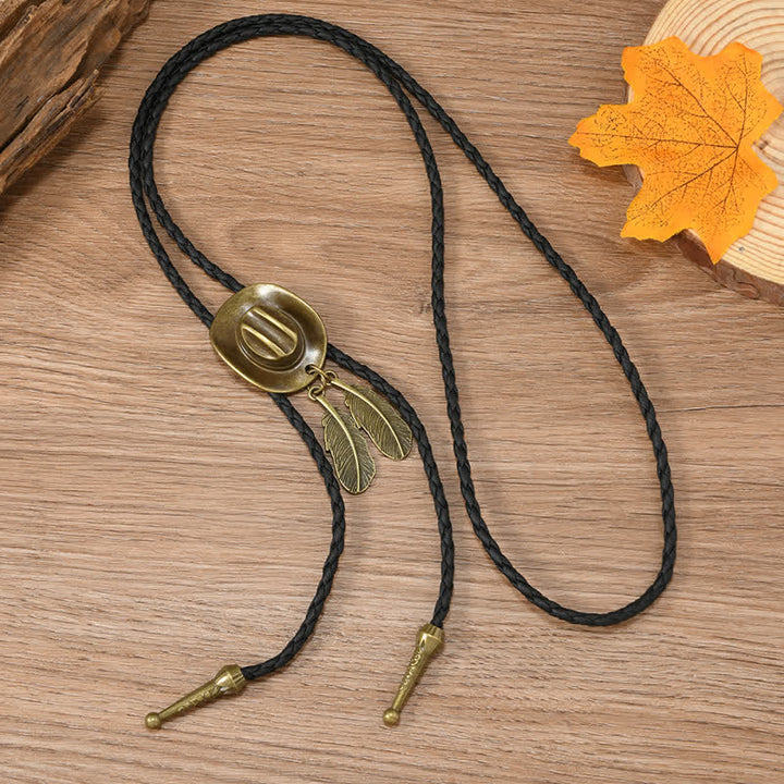 Vintage Bronze Chapeau de Cowboy Forme Pendentif Bolo Cravate - image 5