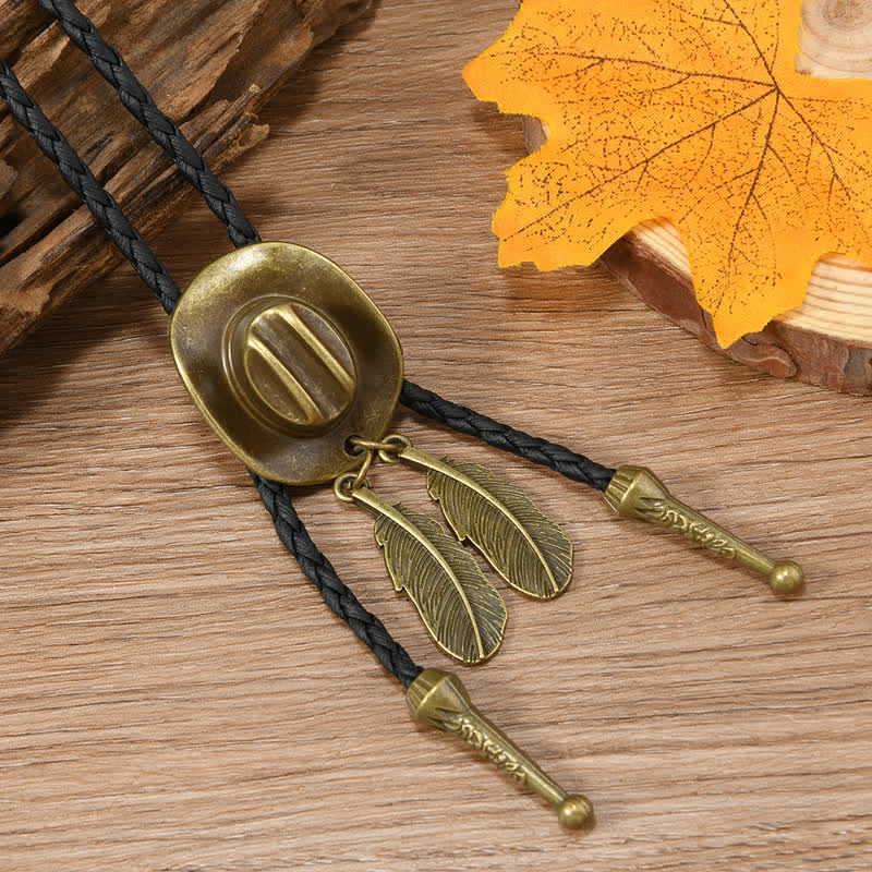 Vintage Bronze Chapeau de Cowboy Forme Pendentif Bolo Cravate - Style #2 - image 4