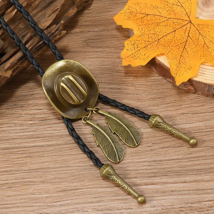 Vintage Bronze Chapeau de Cowboy Forme Pendentif Bolo Cravate - Style #2 - image 4