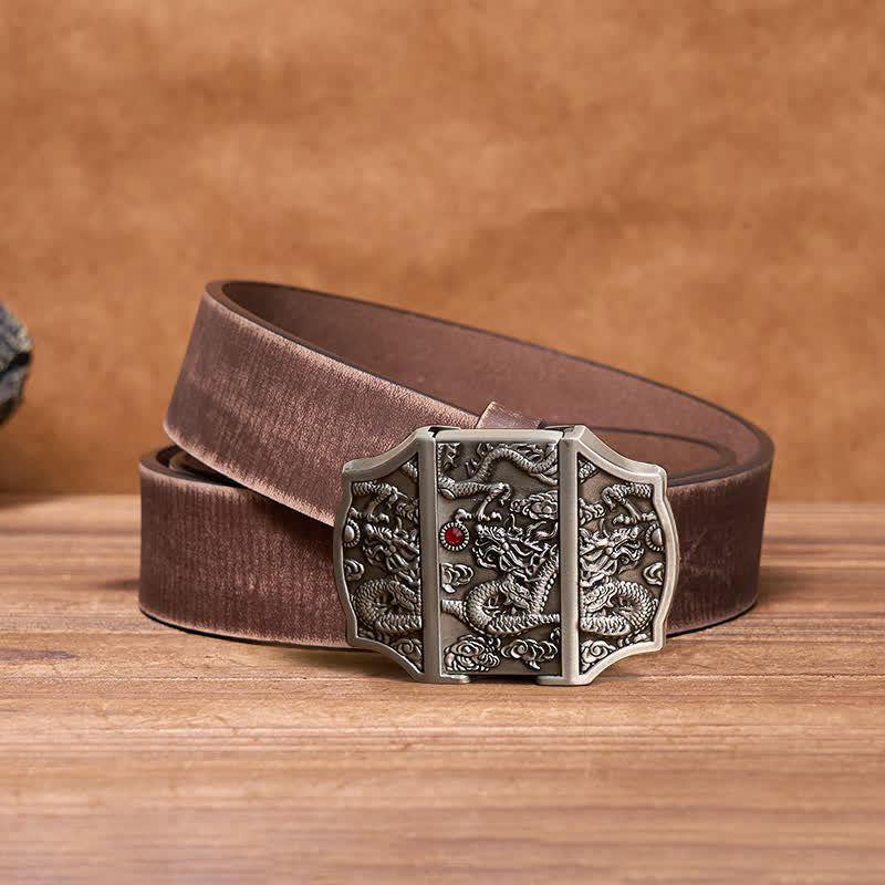 Ceinture en cuir de dragon argenté antique DIY pour homme avec briquet caché - Dragon - Ceinture marron vieillie - 42 - image 8