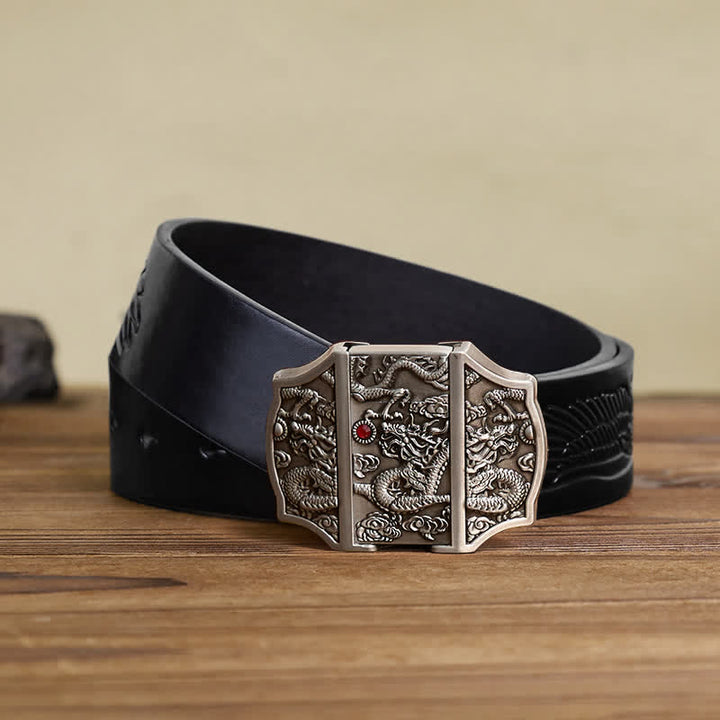 Ceinture en cuir de dragon argenté antique DIY pour homme avec briquet caché - Dragon - Ceinture noire avec aigle en relief - 42 - image 5