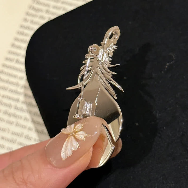 Broche pendentif plume en strass brillant pour femme