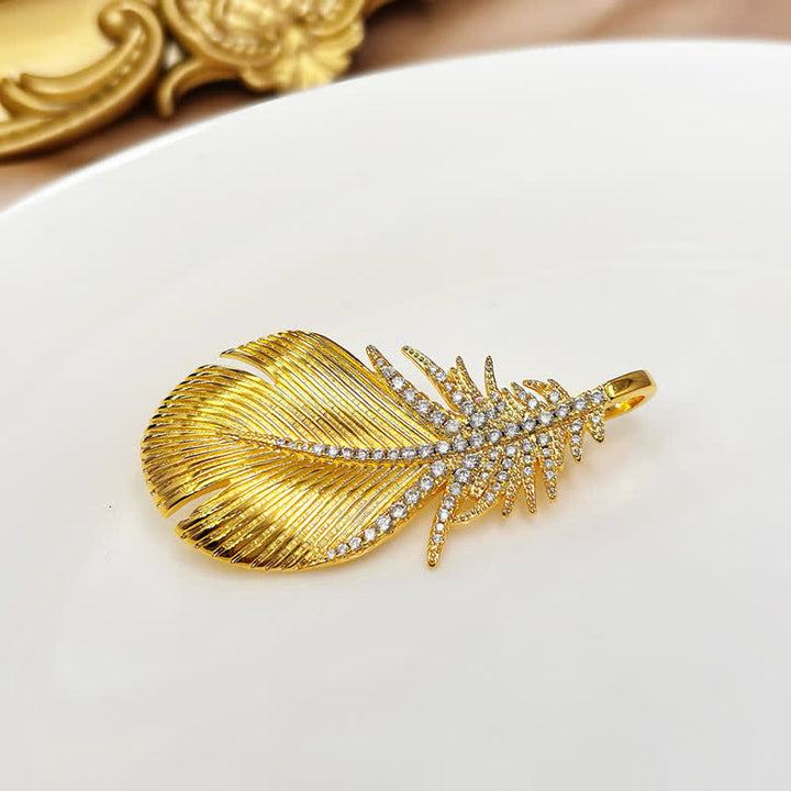 Broche pendentif plume en strass brillant pour femme