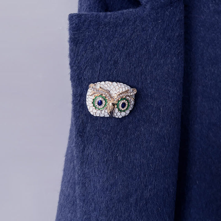 Broche vintage en forme de hibou avec plumes émaillées