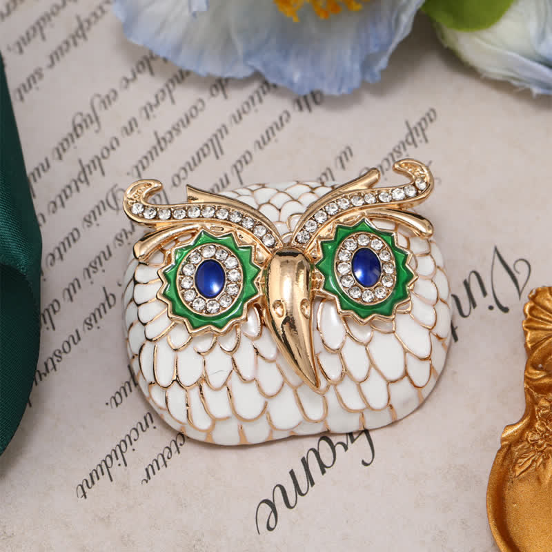 Broche vintage en forme de hibou avec plumes émaillées
