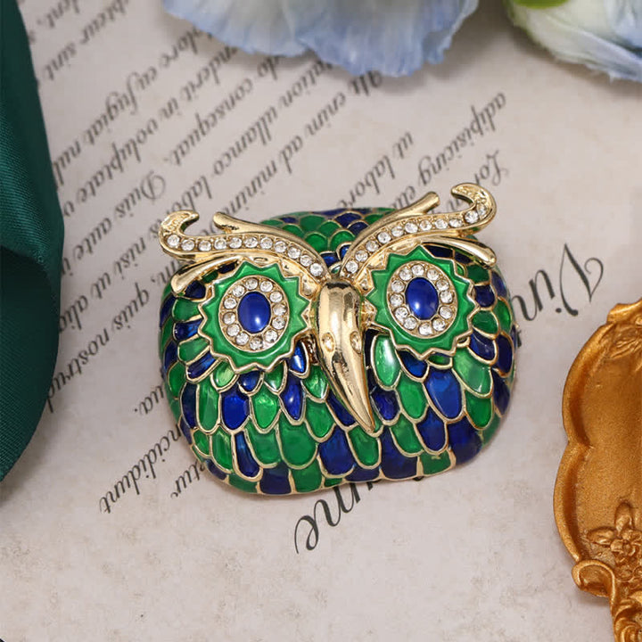 Broche vintage en forme de hibou avec plumes émaillées