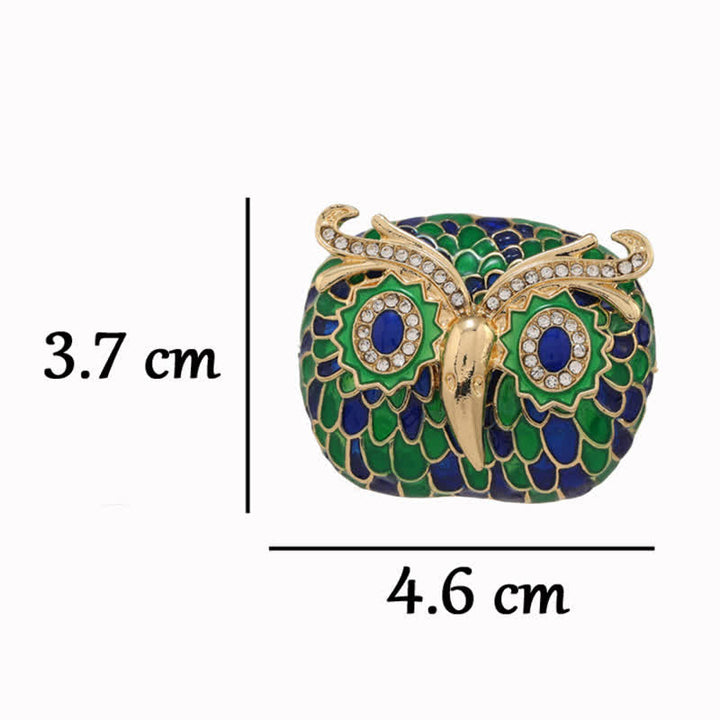 Broche vintage en forme de hibou avec plumes émaillées
