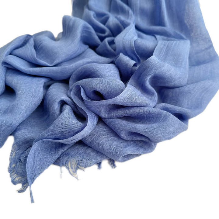Écharpe fine en coton et lin de couleur unie en voile d'été - #31 BleuetBleu - image 40