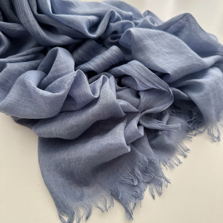 Écharpe fine en coton et lin de couleur unie en voile d'été - #25 Bleu Acier Clair - image 29