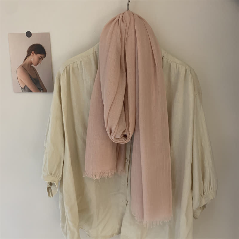 Écharpe fine en coton et lin de couleur unie en voile d'été - #13 Rose pâle - image 14