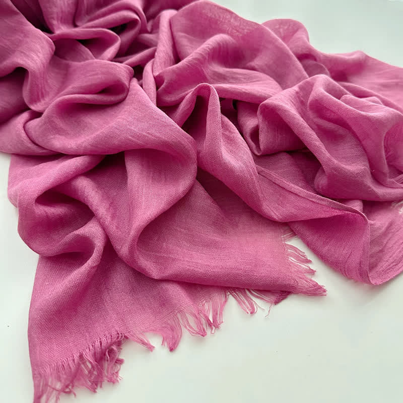 Écharpe fine en coton et lin de couleur unie en voile d'été - #17 Rose vif - image 20