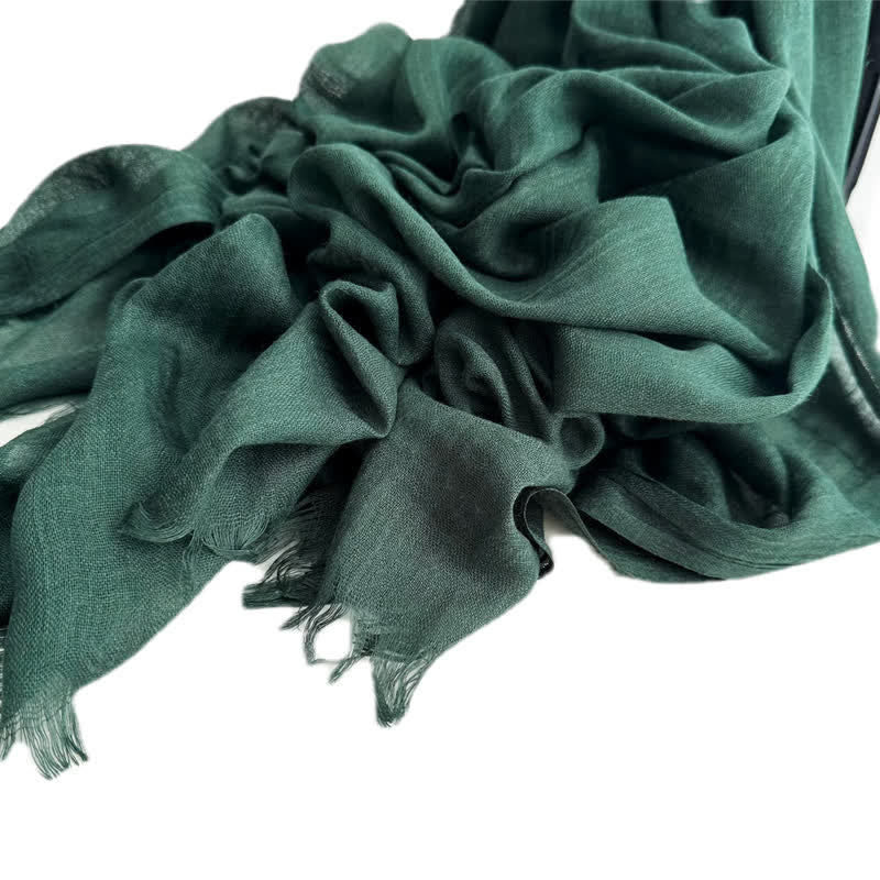 Écharpe fine en coton et lin de couleur unie en voile d'été - #16 Vert foncé - image 18