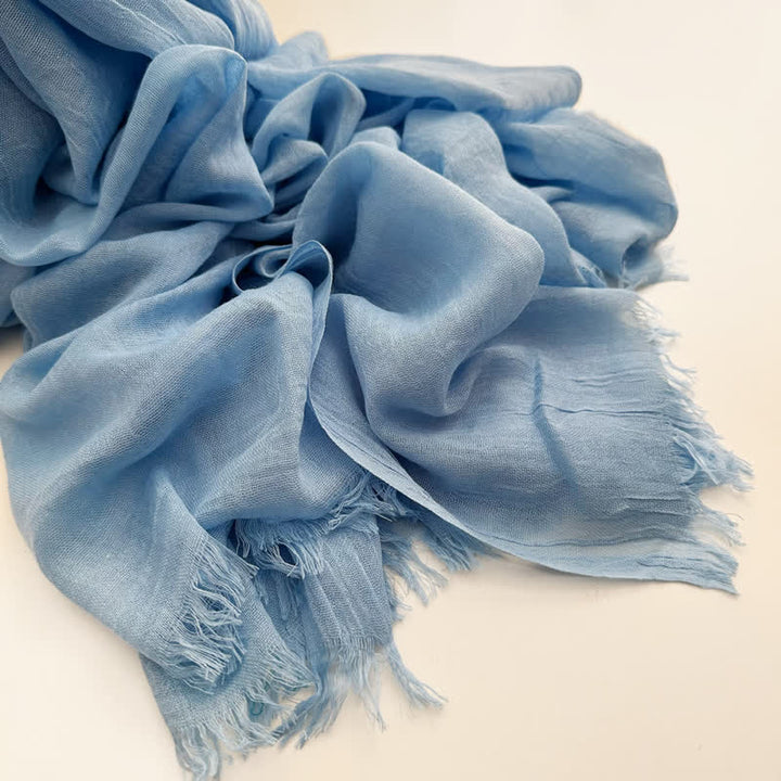 Écharpe fine en coton et lin de couleur unie en voile d'été - #32 Bleu Ciel Clair - image 41