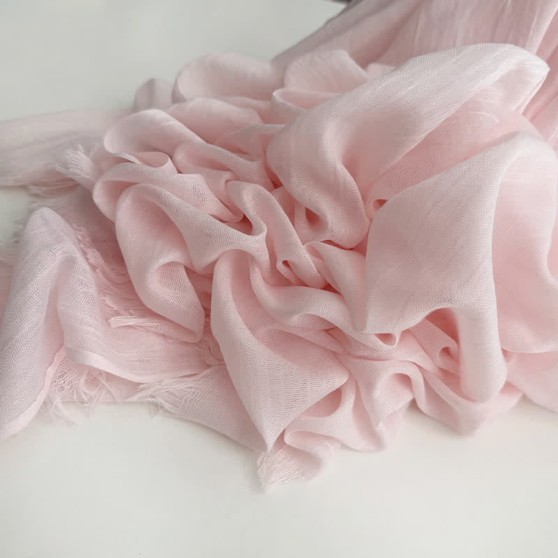 Écharpe fine en coton et lin de couleur unie en voile d'été - #12 Rose clair - image 13