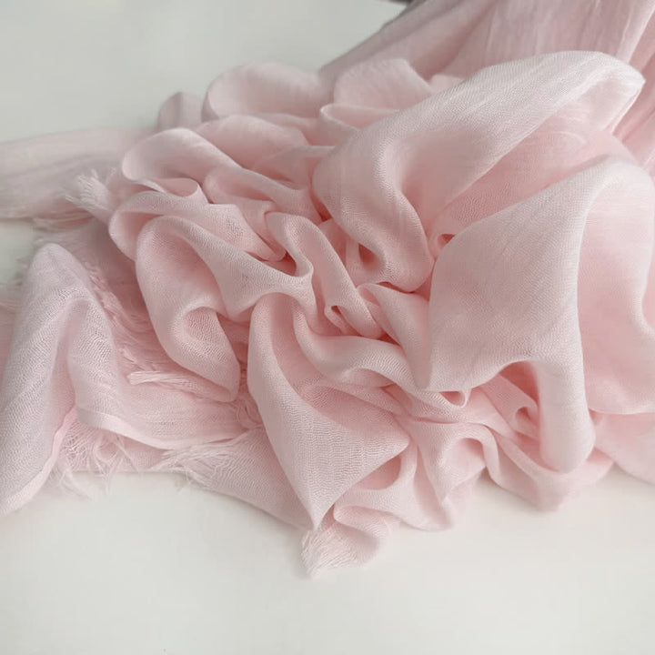 Écharpe fine en coton et lin de couleur unie en voile d'été - #12 Rose clair - image 13