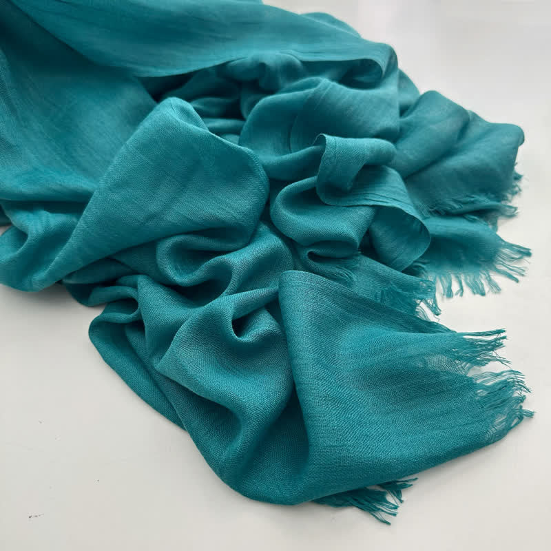 Écharpe fine en coton et lin de couleur unie en voile d'été - #30 Sarcelle - image 38
