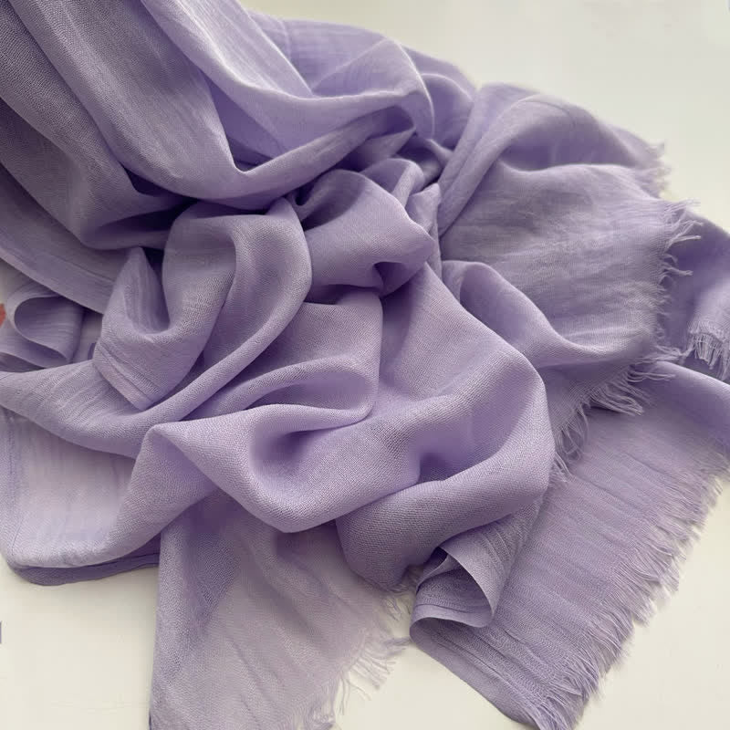 Écharpe fine en coton et lin de couleur unie en voile d'été - #22 Violet clair - image 25