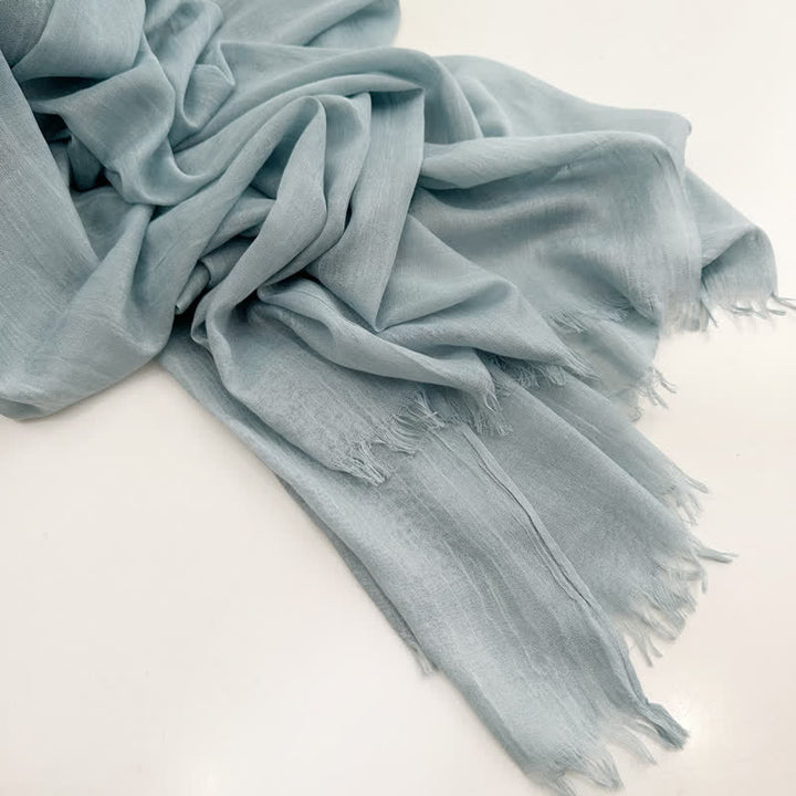 Écharpe fine en coton et lin de couleur unie en voile d'été - #34 Turquoise pâle - image 43