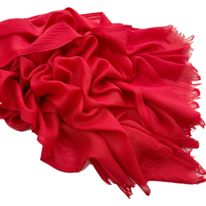 Écharpe fine en coton et lin de couleur unie en voile d'été - #35 Rouge - image 44