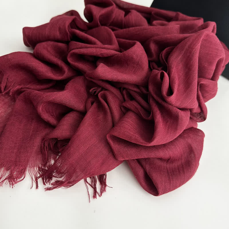 Écharpe fine en coton et lin de couleur unie en voile d'été - #9 Rouge foncé - image 10