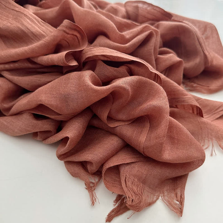 Écharpe fine en coton et lin de couleur unie en voile d'été - #24 Rouge rouille - image 28