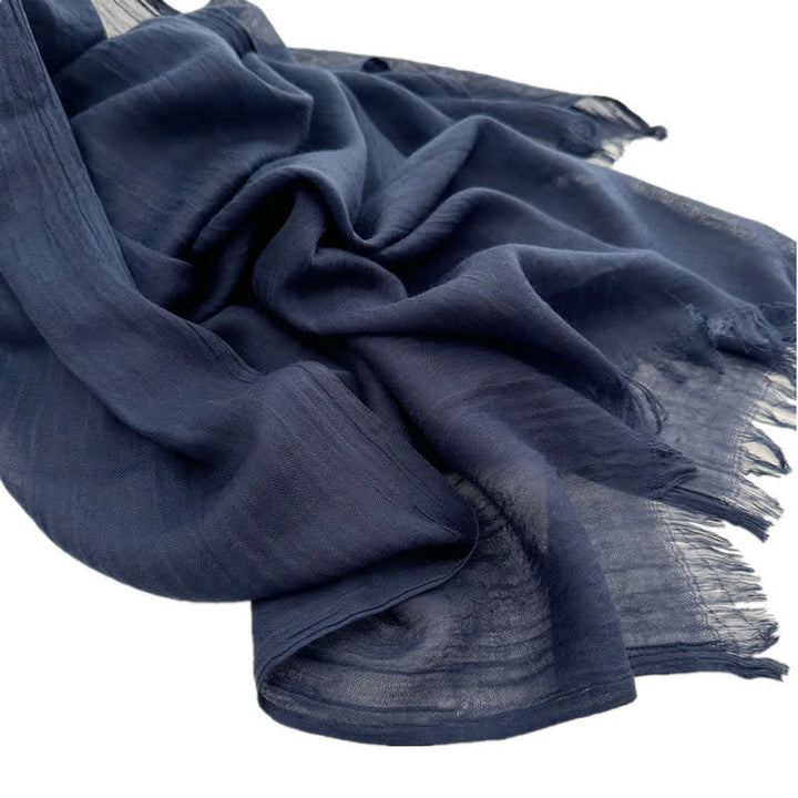 Écharpe fine en coton et lin de couleur unie en voile d'été - #8 Marine - image 9