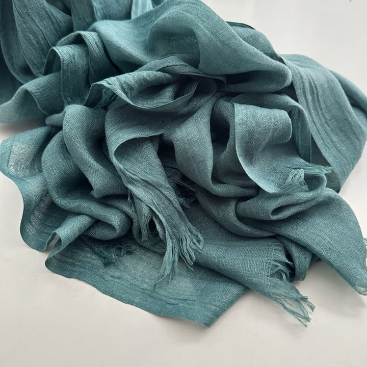 Écharpe fine en coton et lin de couleur unie en voile d'été - #15 CadetBleu - image 17