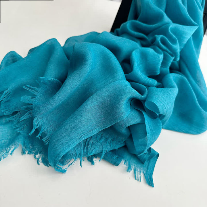 Écharpe fine en coton et lin de couleur unie en voile d'été - #29 Turquoise - image 36