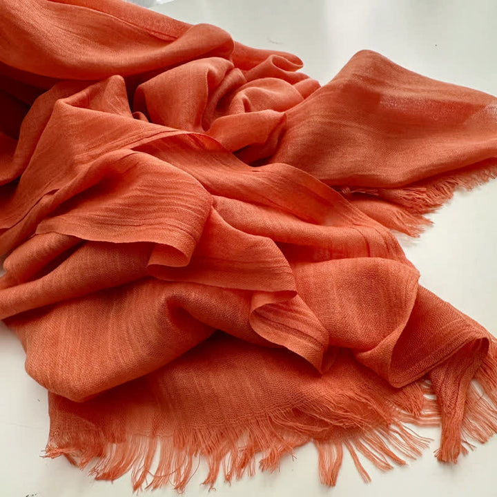 Écharpe fine en coton et lin de couleur unie en voile d'été - #27 Orange - image 33