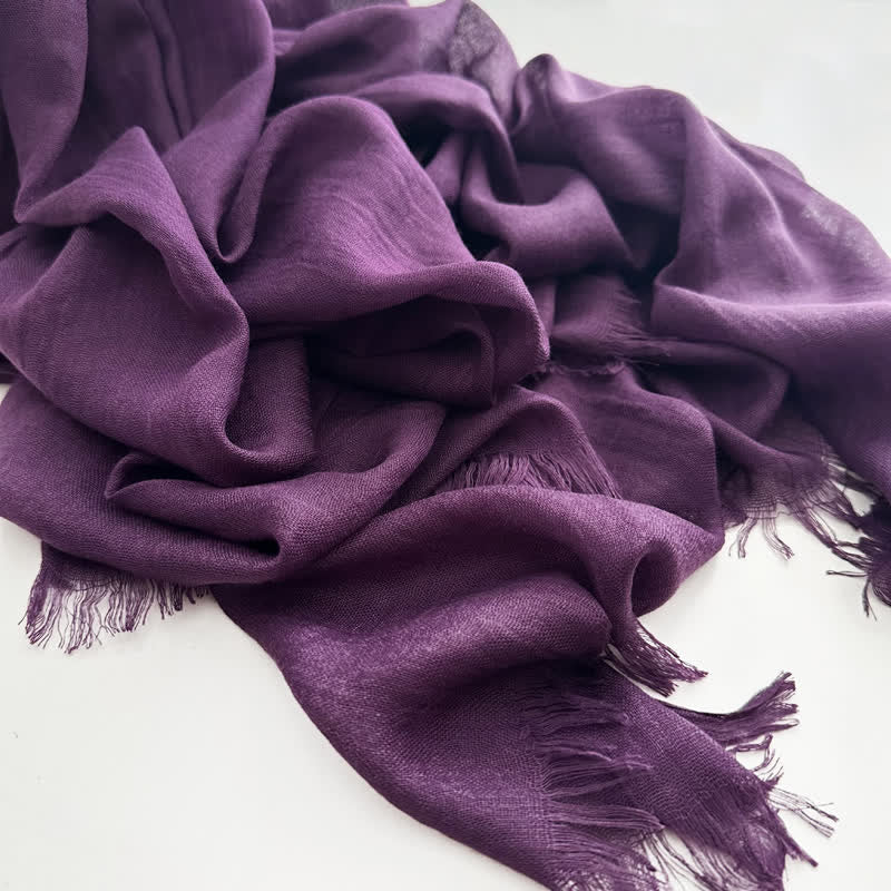 Écharpe fine en coton et lin de couleur unie en voile d'été - #23 Violet - image 27