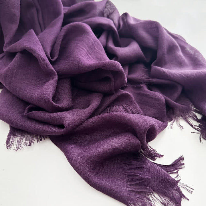 Écharpe fine en coton et lin de couleur unie en voile d'été - #23 Violet - image 27