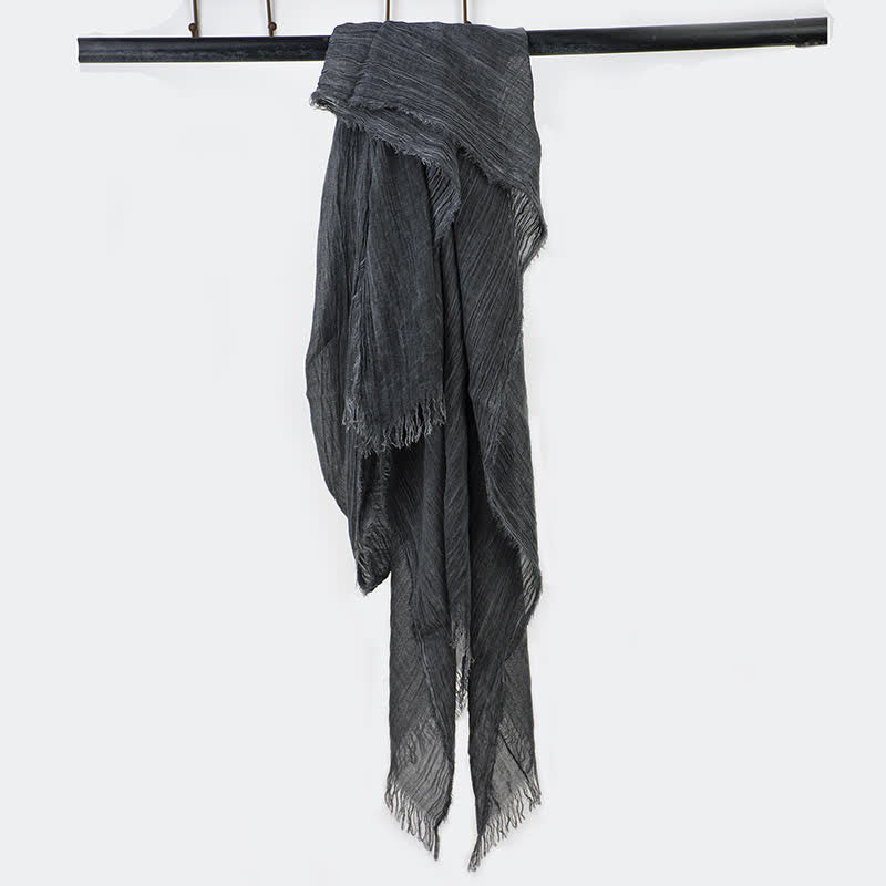 Écharpe fine en coton et lin léger à motif froissé - Noir - image 3
