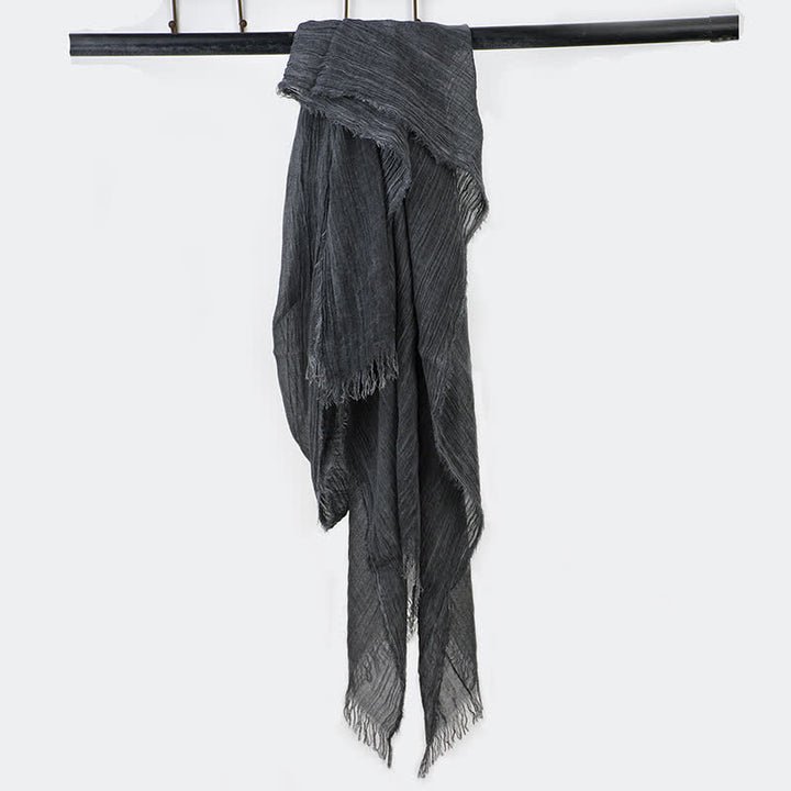 Écharpe fine en coton et lin léger à motif froissé - Noir - image 3