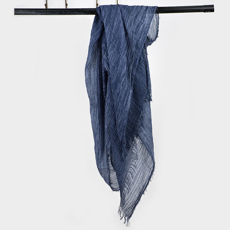 Écharpe fine en coton et lin léger à motif froissé - Marine - image 7