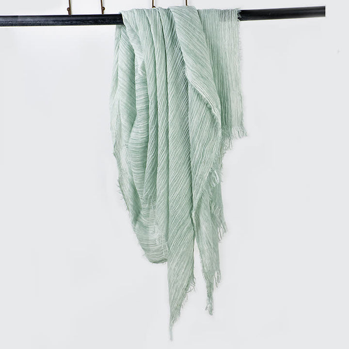 Écharpe fine en coton et lin léger à motif froissé - Vert clair - image 1
