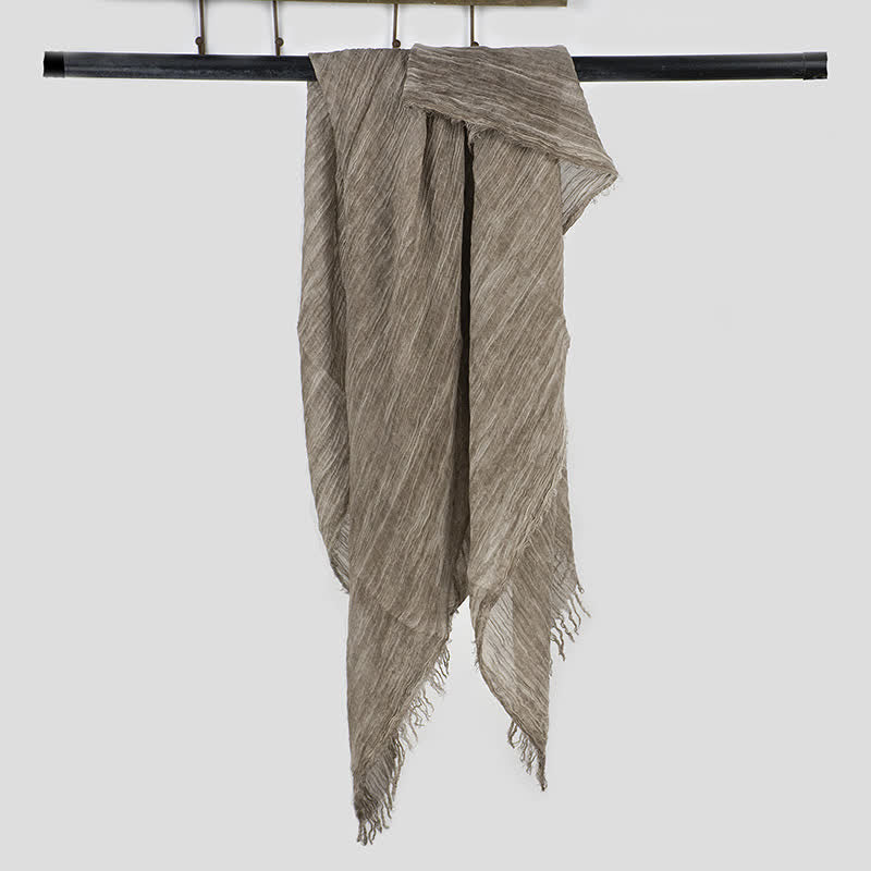 Écharpe fine en coton et lin léger à motif froissé - Kaki foncé - image 2