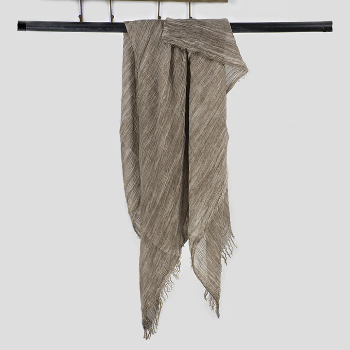 Écharpe fine en coton et lin léger à motif froissé - Kaki foncé - image 2
