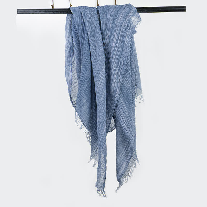 Écharpe fine en coton et lin léger à motif froissé - Bleu - image 5