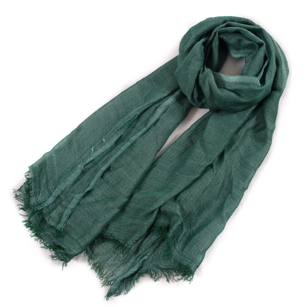 Écharpe fine plissée vintage de couleur unie pour l'été - Vert foncé - image 12