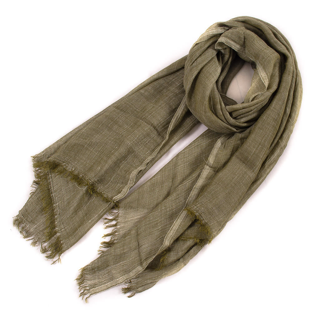 Écharpe fine plissée vintage de couleur unie pour l'été - Vert armée - image 1
