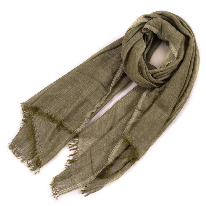 Écharpe fine plissée vintage de couleur unie pour l'été - Vert armée - image 1