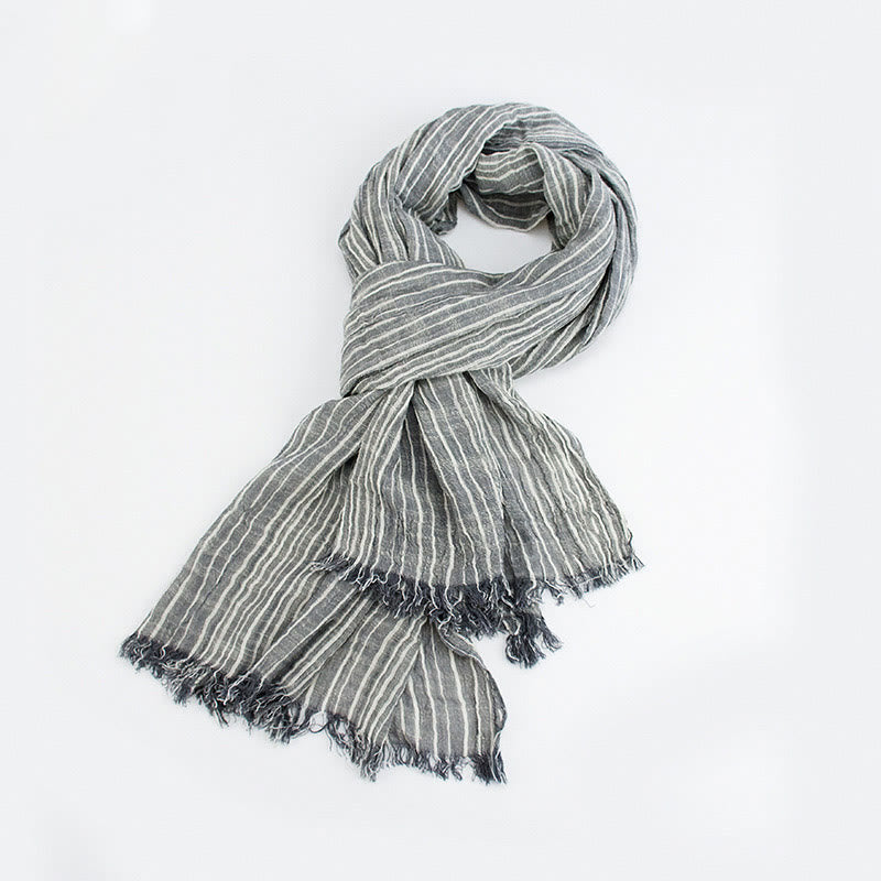 Écharpe fine et légère à rayures et lignes blanches - Gris - image 1