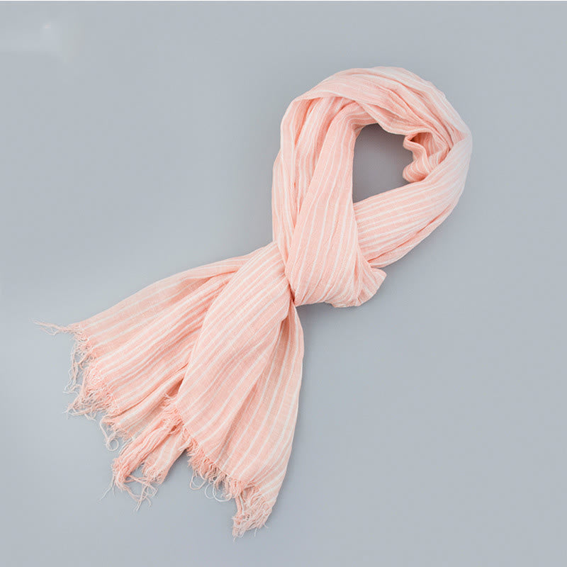 Écharpe fine et légère à rayures et lignes blanches - Rose - image 6
