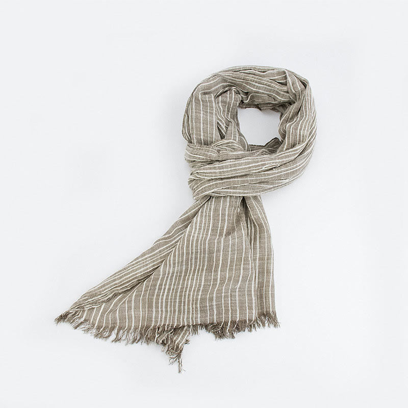 Écharpe fine et légère à rayures et lignes blanches - Kaki - image 4