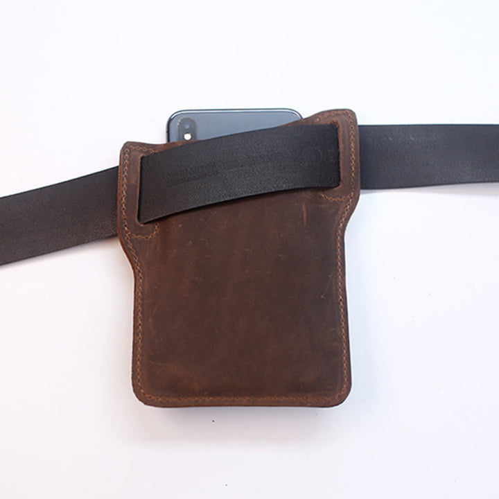 Sac ceinture à suspendre en cuir véritable pour téléphone portable