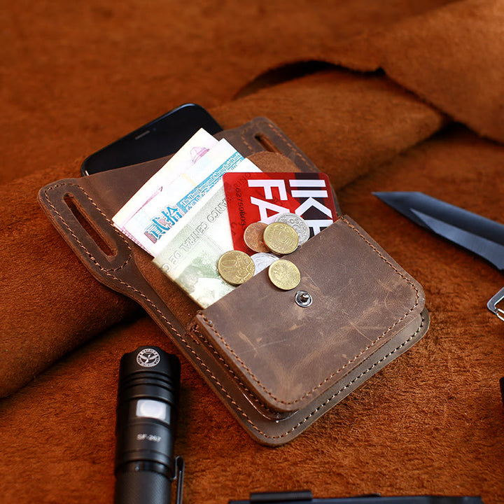 Sac ceinture à suspendre en cuir véritable pour téléphone portable