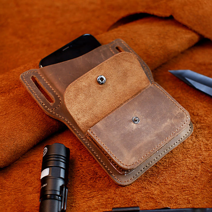 Sac ceinture à suspendre en cuir véritable pour téléphone portable