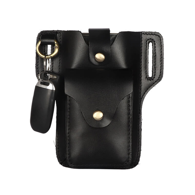 Sac ceinture à suspendre en cuir pour téléphone portable vintage avec porte-clés
